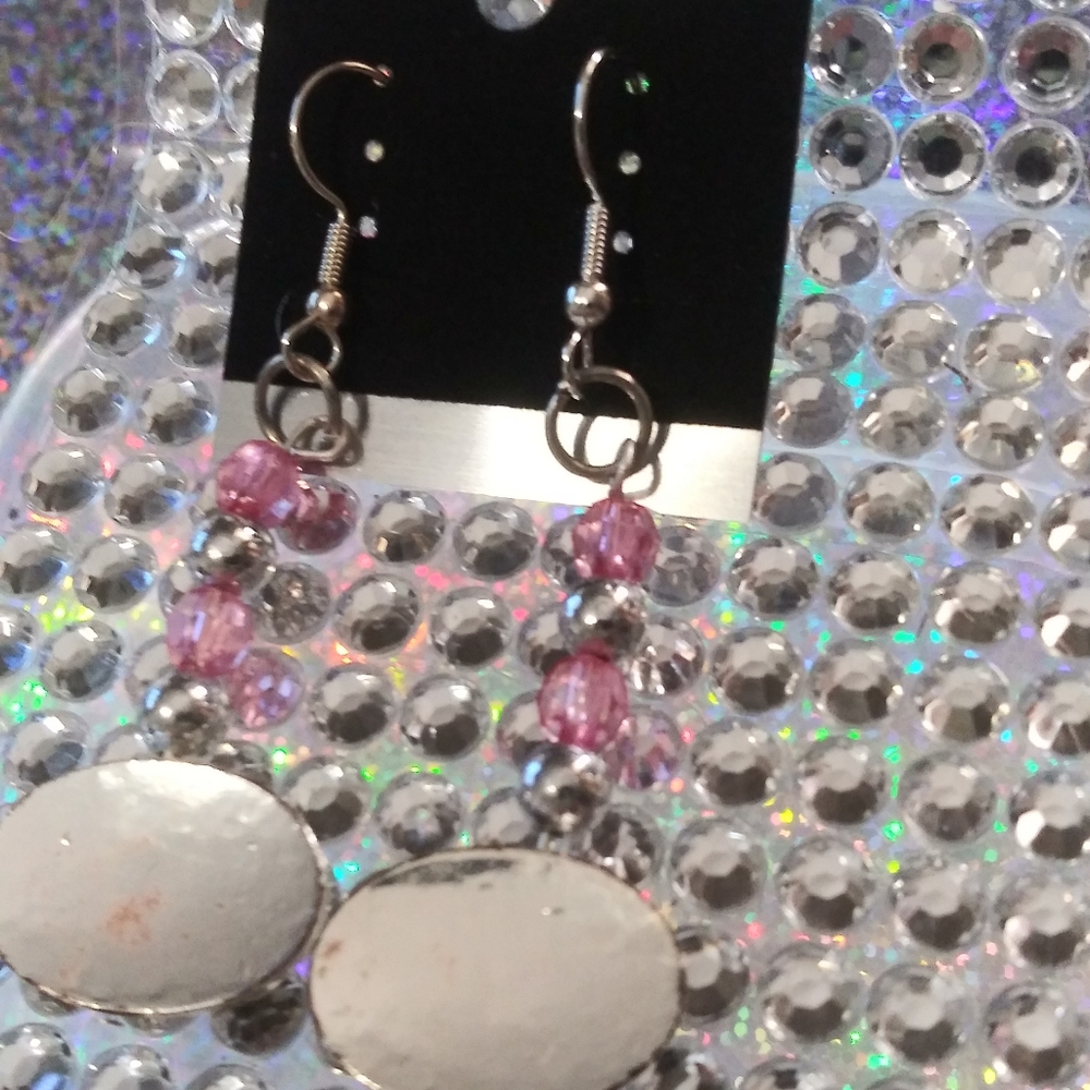 Pink and Silver Long Beaded Dangly Earrings